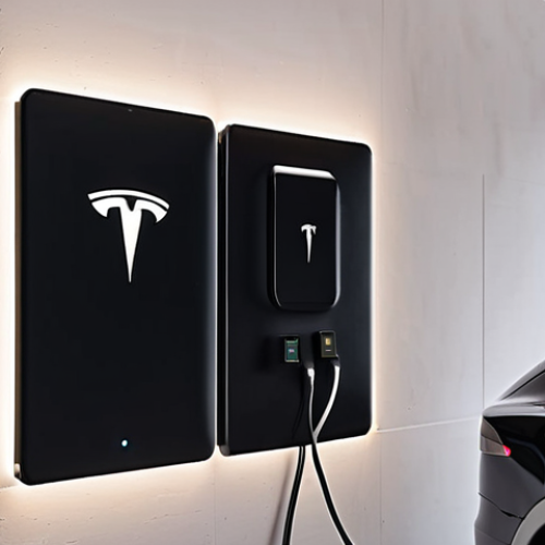 Home 16 **A Tesla Model X plugged into a Tesla Wall Connector in a modern Swedish home garage. Show the Wall Connector illuminated with a charging indicator. The scene should be clean and bright, showcasing the convenience of home charging.**